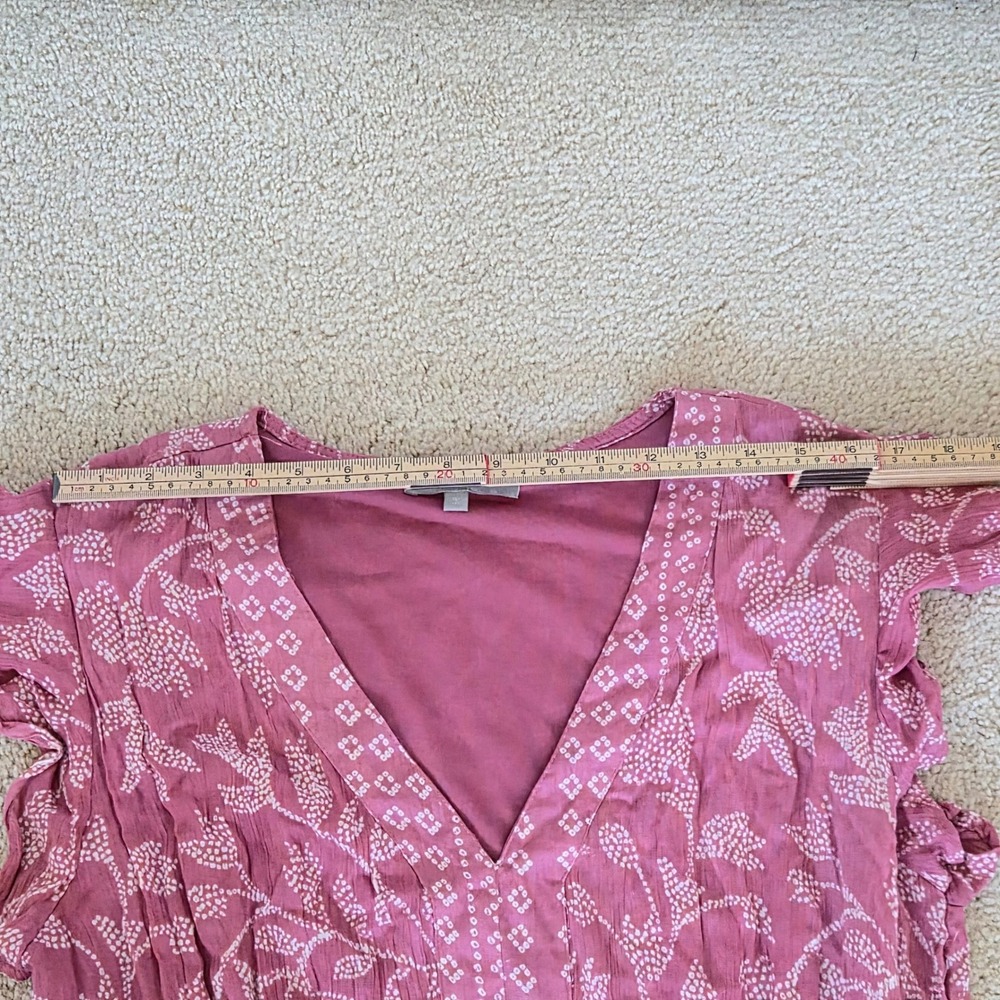 J Gee Tiered Ruffle Maxi Dress Womens 1X Pink Block Print Smocked Gypsy Boho - Picture 5 of 10